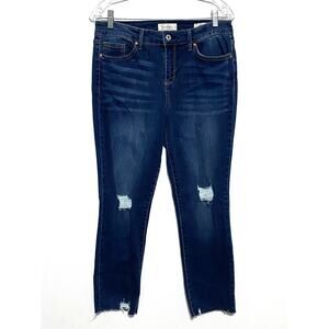 Jessica Simpson Jeans 30 Arrow Straight Ankle Distressed Rips Raw Hem Dark Wash